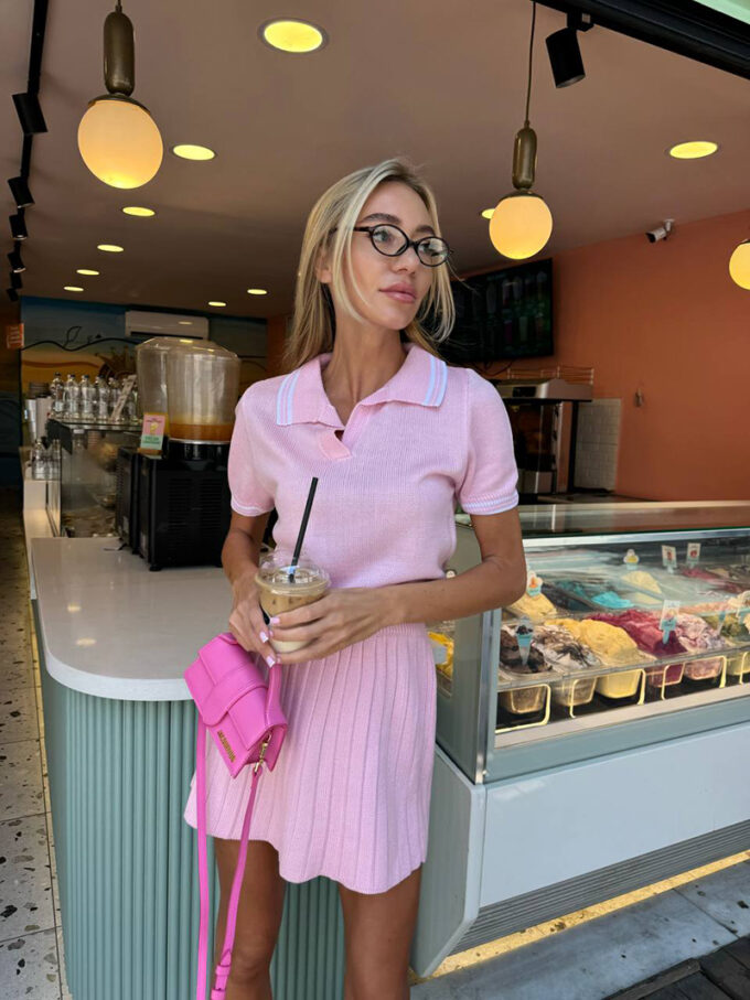 Chic Pleated Skirt & Polo Tee Set