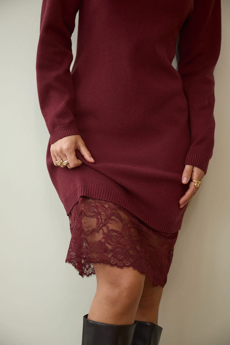 Feminique Smooth-Knit Dress with Lace Detailing - Image 15