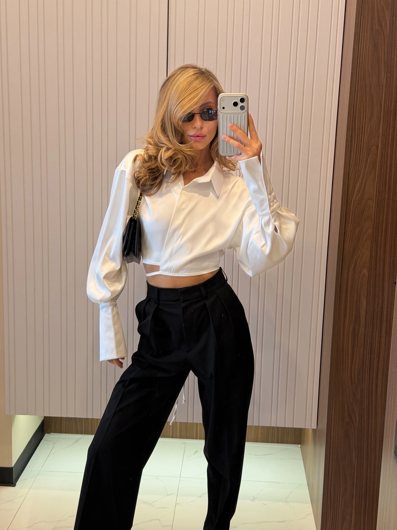 Milano Cropped Satin Blouse - Image 2