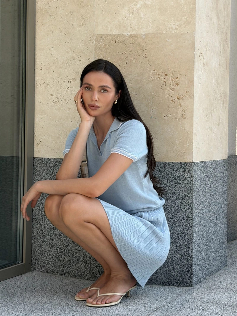 Chic Pleated Skirt & Polo Tee Set - Image 3